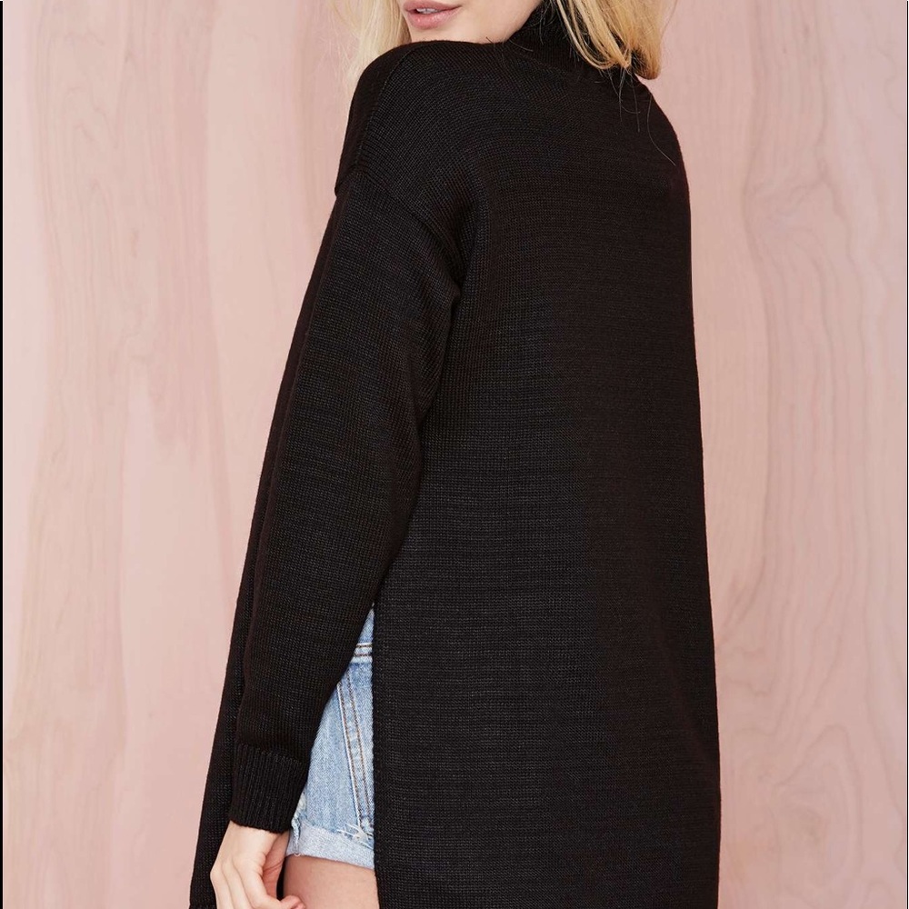 Black Turtleneck Sweater with Slit